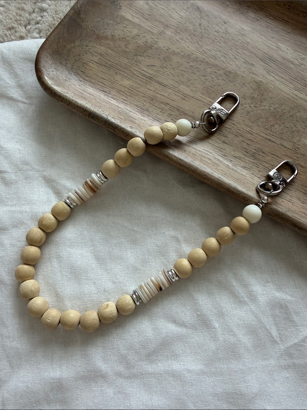 Beaded Phone Strap Wristlet with Ivory Accents - Neutral